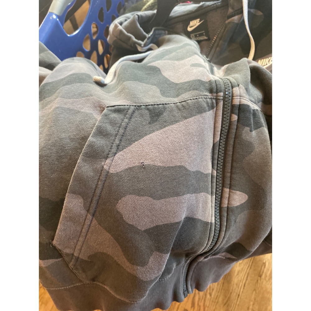 Nike Mens Sportswear Club Fleece Camo Full Zip Hoodie Grey Charcoal Large - Picture 4 of 4